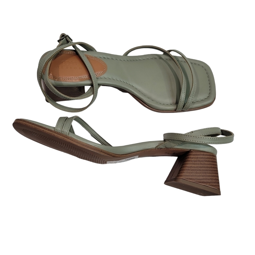 ASOS Design Hastings Mid Block Heel Sandasl Size 12 in Sage Green